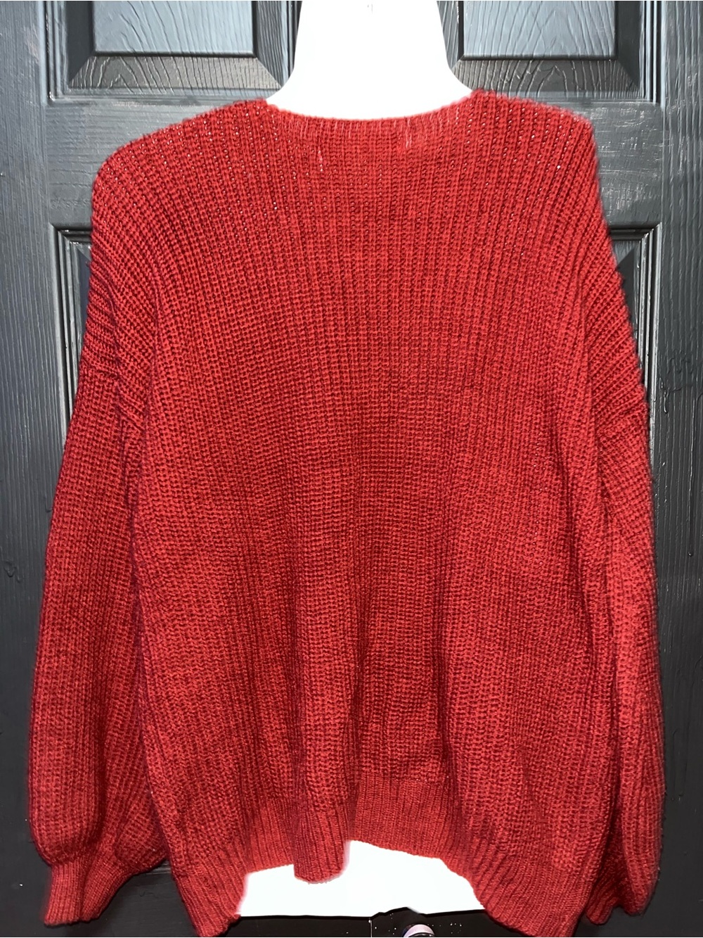 Womenβs Pink Rose Lace-Up V-Neck Knit Sweater β Burgundy Red (Size Medium) β¨ - Picture 4 of 12
